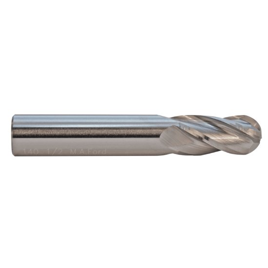 Picture of M.A. Ford 14047240T Dia 12mm SH 0.4724 LOC 0.9843 OAL2.9921 End Mill Standard Flute Standard Helix Carbide TiN Single End Ball NoseBall TuffCut® GP